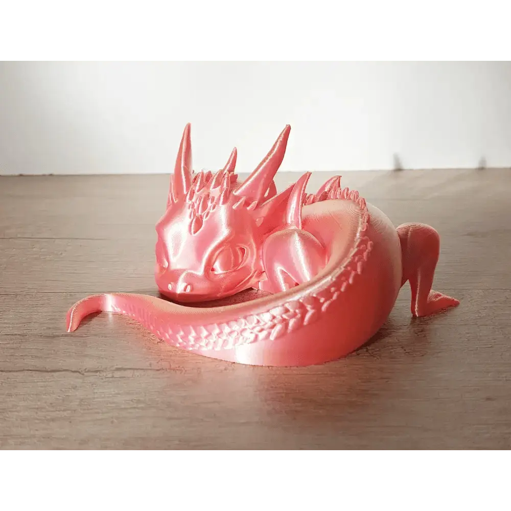 Baby-Drache aus 3D-Drucker - Farbe: pink/gold metallic - niedliches Design - 12 cm lang - megahobby3dcreations
