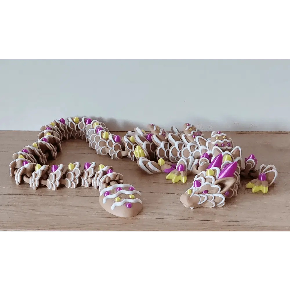 Oster-cookie-Drache - 67 x 14 x 5 cm, sehr lang, aus Mehrfarb- 3D-Drucker, voll beweglich, wunderschön, perfekt als Deko zu Ostern - megahobby3dcreations