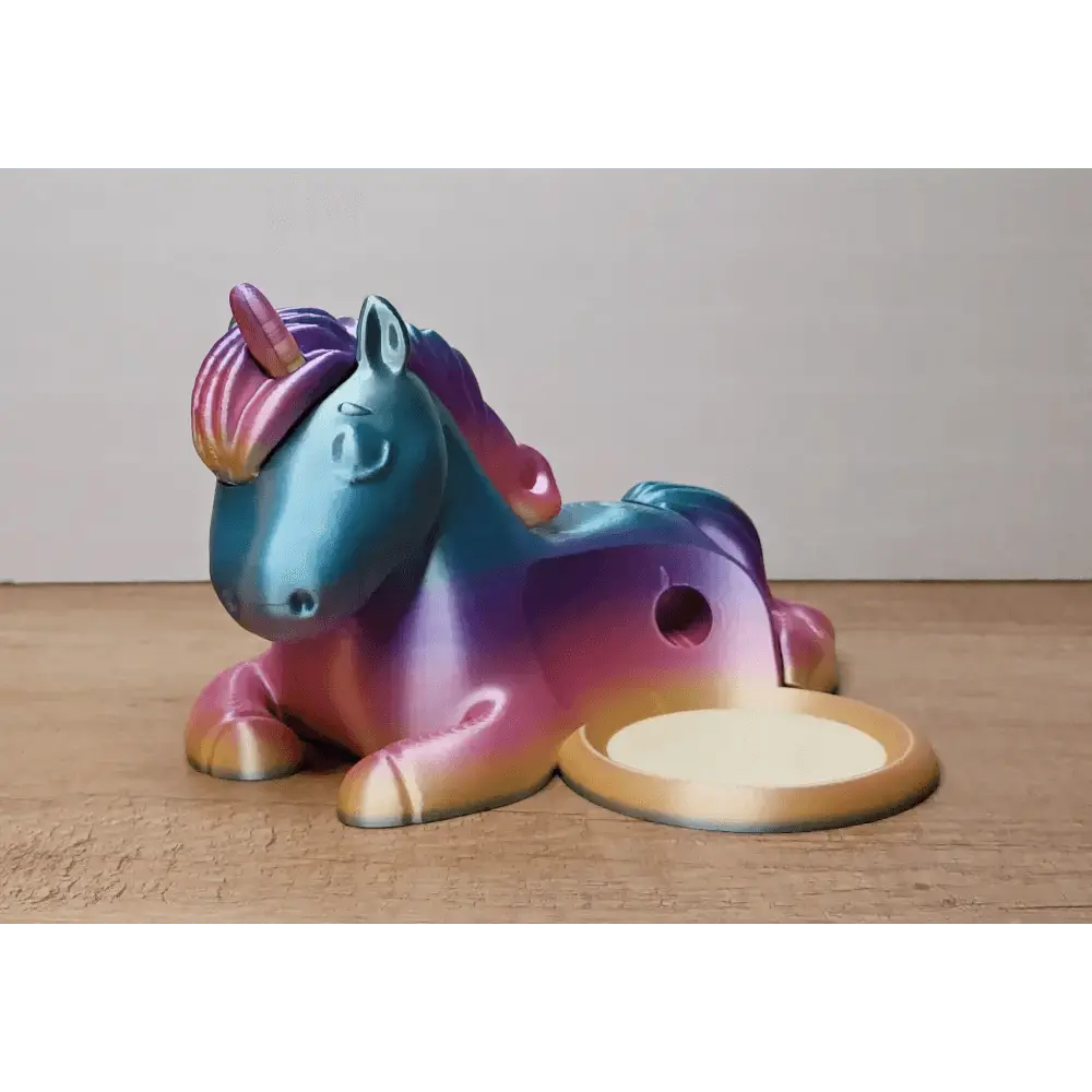 Schlafendes Einhorn als Halter für Echo Dot 5 - 20 cm lang - komplett in Regenbogen pastell schimmernd - 3D-Druck - megahobby3dcreations