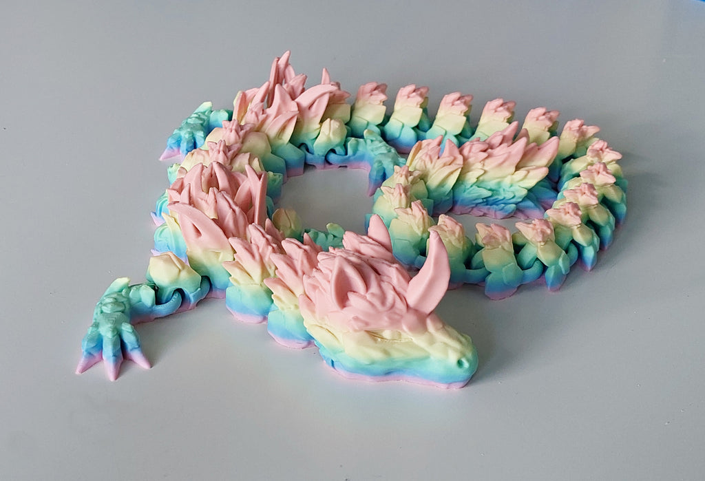 🦄🐉 Einhorn-Drache – 58 cm langer, beweglicher 3D-Druck in Regenbogen-Matt