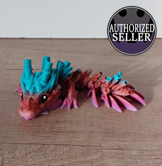 Bambus Drache Tadling - Bamboo dragon tadling - 13 cm lang - voll beweglich - Regebnbogen matt - Augen handbemalt - niedlich - verspielt - megahobby3dcreations