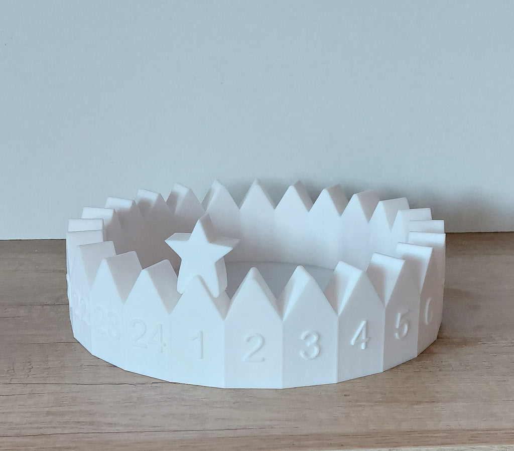 🎄 Adventskalender Häuserkranz – Weiß – 3D-Druck