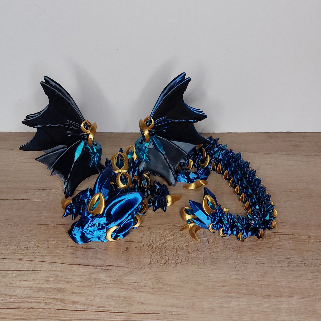 Großer Fantasy Drache 47 cm in Blau und Gold