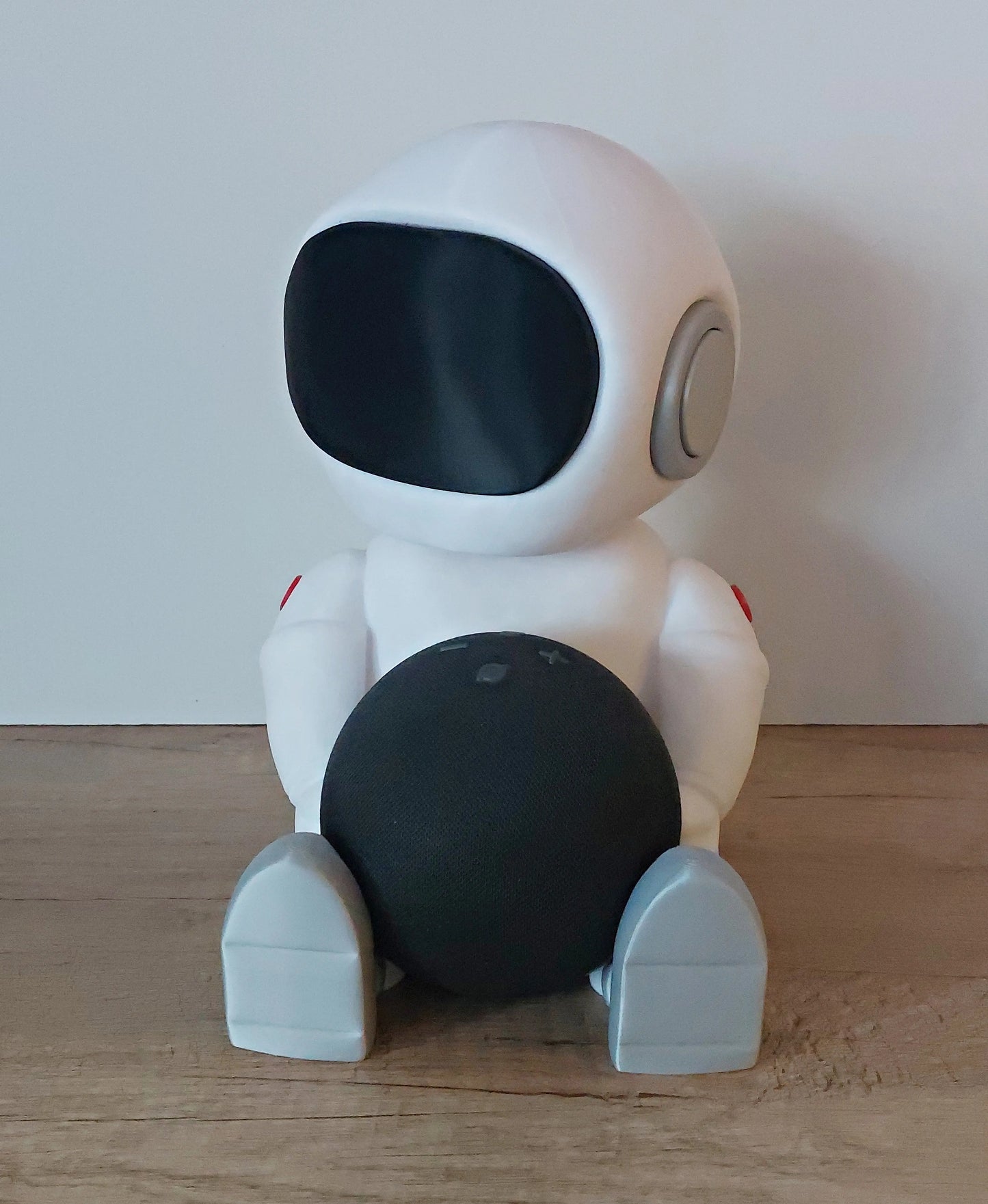 3D-printed white robot figure holding a smart speaker, megahobby3dcreations product