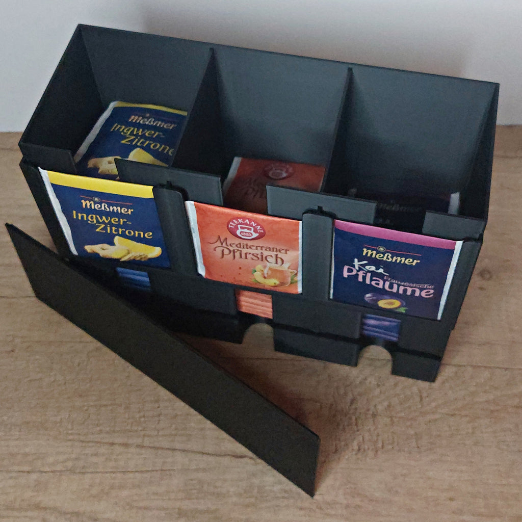 🍵 Teebeutelspender für 3 Teesorten – 3D-gedruckte Teebox mit Deckel