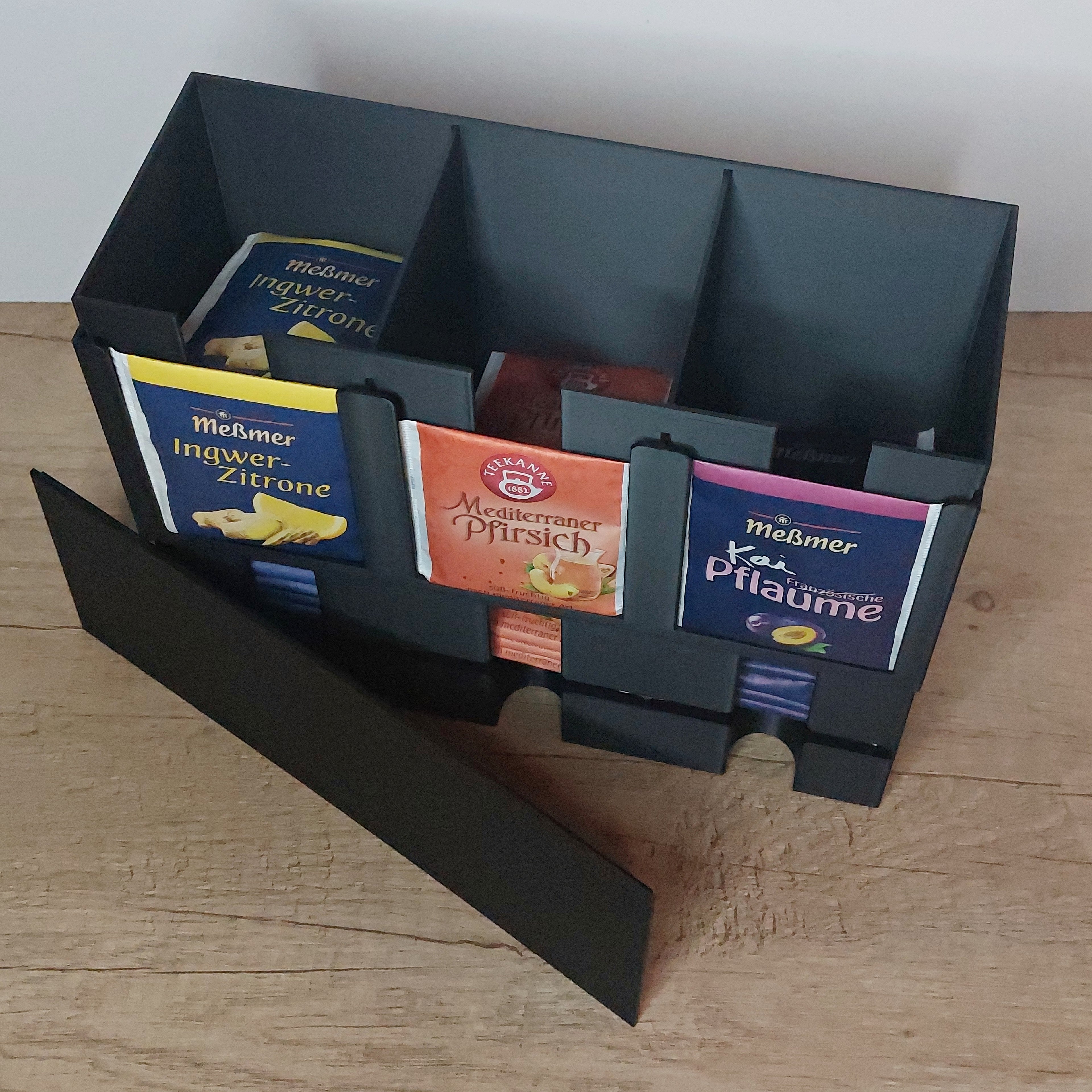 🍵 Teebeutelspender für 3 Teesorten – 3D-gedruckte Teebox mit Deckel