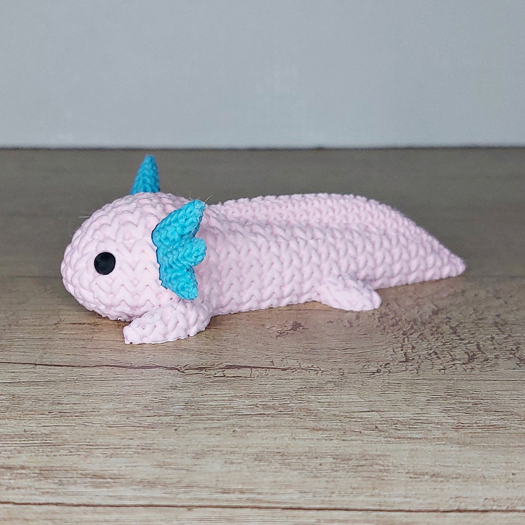 🩷 Axolotl im Strick-Look aus 3D-Druck – Niedliche Dekofigur mit einzigartiger Strickoptik