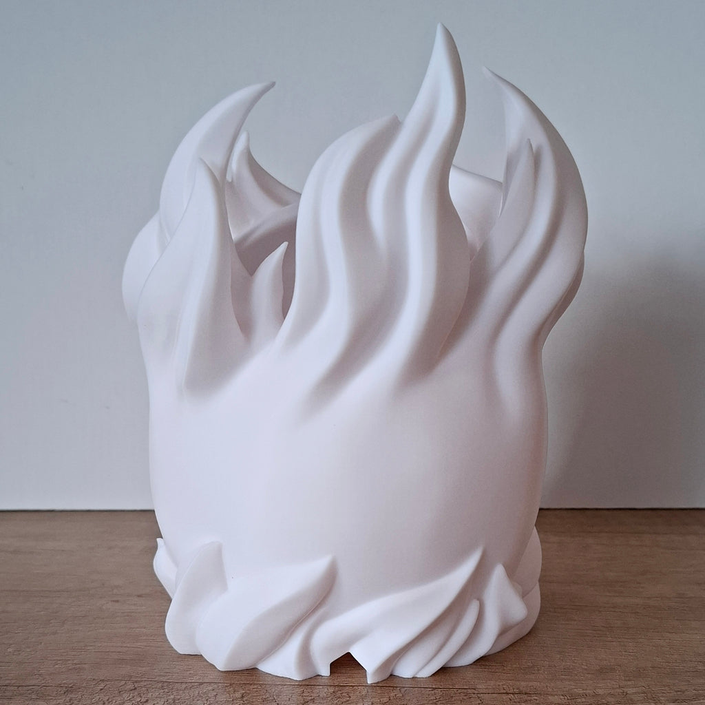 💀 Totenkopf-Lampe mit Flammen – Weiße LED-Lampe aus hochwertigem 3D-Druck