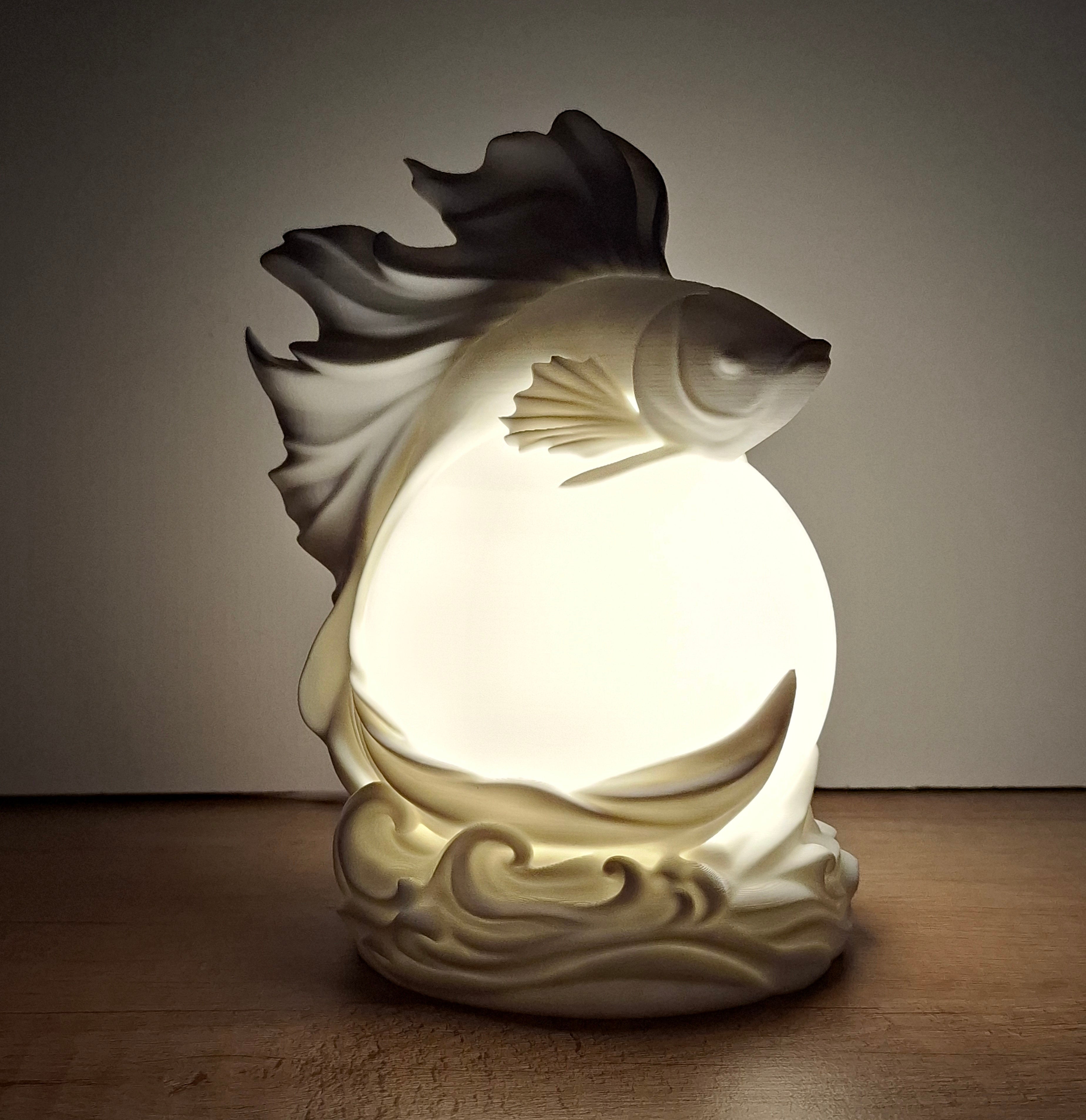 🐠 Kampffisch-Lampe Betta Weiß – LED-Lampe aus hochwertigem 3D-Druck