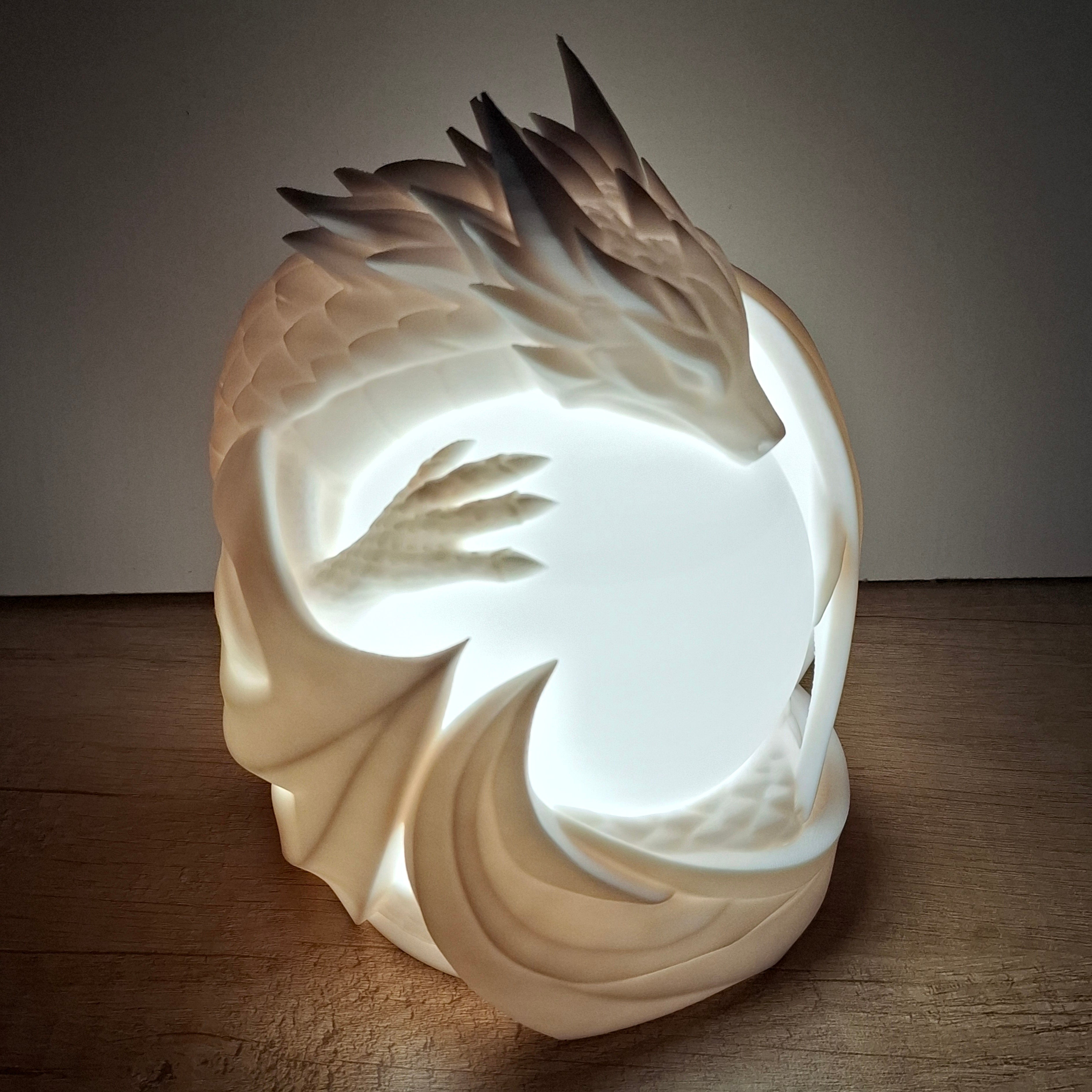 🐉 Mystische Drachenlampe Weiß – 3D-Druck LED-Lampe für Fantasy-Fans