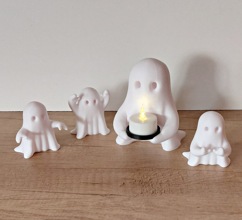 👻 Geister-Set aus 3 Figuren – Weiß – 3 verschiedene Designs