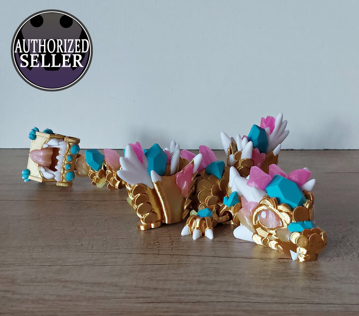 🐉 Baby Schatztruhen-Drache – 3D-Druck in Gold, Türkis & Transparent