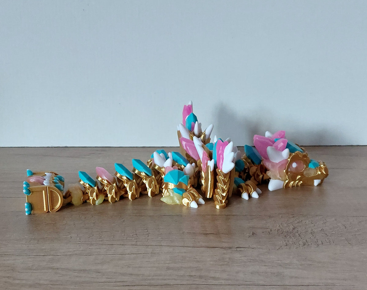 🐉 Baby Schatztruhen-Drache – 3D-Druck in Gold, Türkis & Transparent