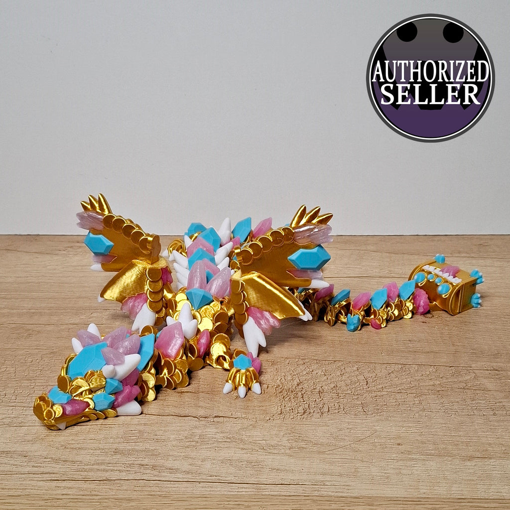 🐉 Geflügelter Schatz-Drache – 3D-Druck in Gold, Türkis & Transparent