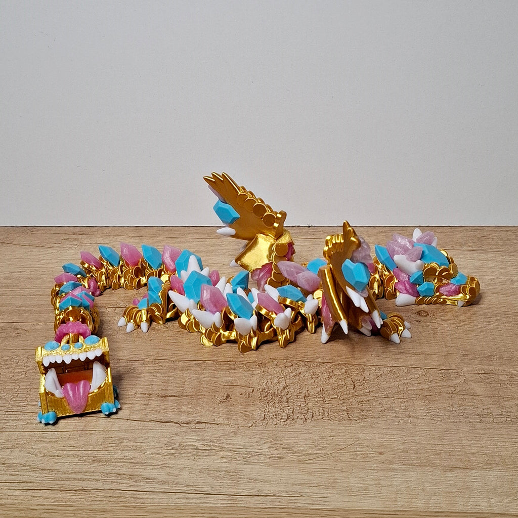 🐉 Geflügelter Schatz-Drache – 3D-Druck in Gold, Türkis & Transparent