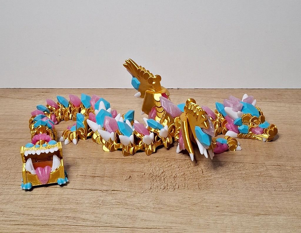 🐉 Geflügelter Schatz-Drache – 3D-Druck in Gold, Türkis & Transparent