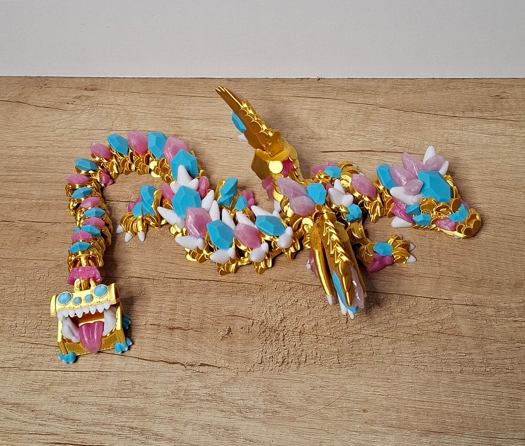 🐉 Geflügelter Schatz-Drache – 3D-Druck in Gold, Türkis & Transparent