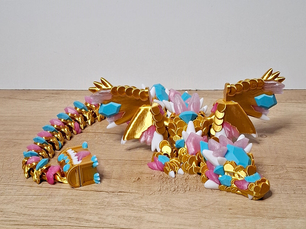 🐉 Geflügelter Schatz-Drache – 3D-Druck in Gold, Türkis & Transparent