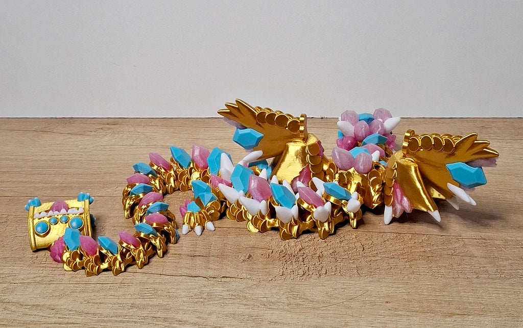 🐉 Geflügelter Schatz-Drache – 3D-Druck in Gold, Türkis & Transparent