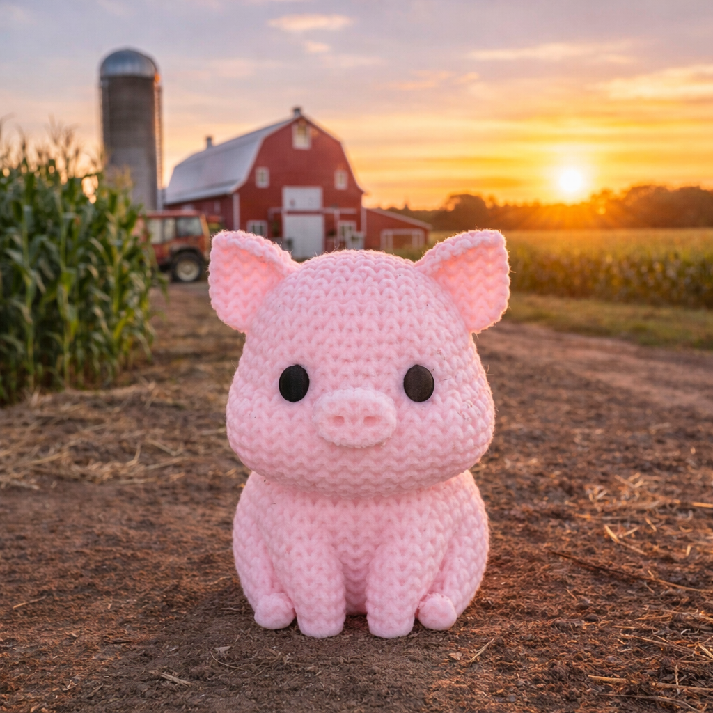 Schwein im Strick-Look aus hochwertigem 3D-Druck in Rosa, ca. 6 × 5 × 5,5 cm, als dekorative Tierfigur für Wohnzimmer, Kinderzimmer oder Büro.
