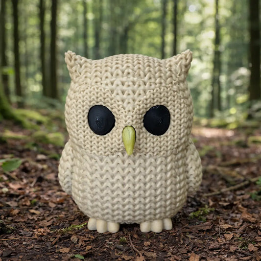 Eule im Strick-Look aus 3D-Druck in Braun