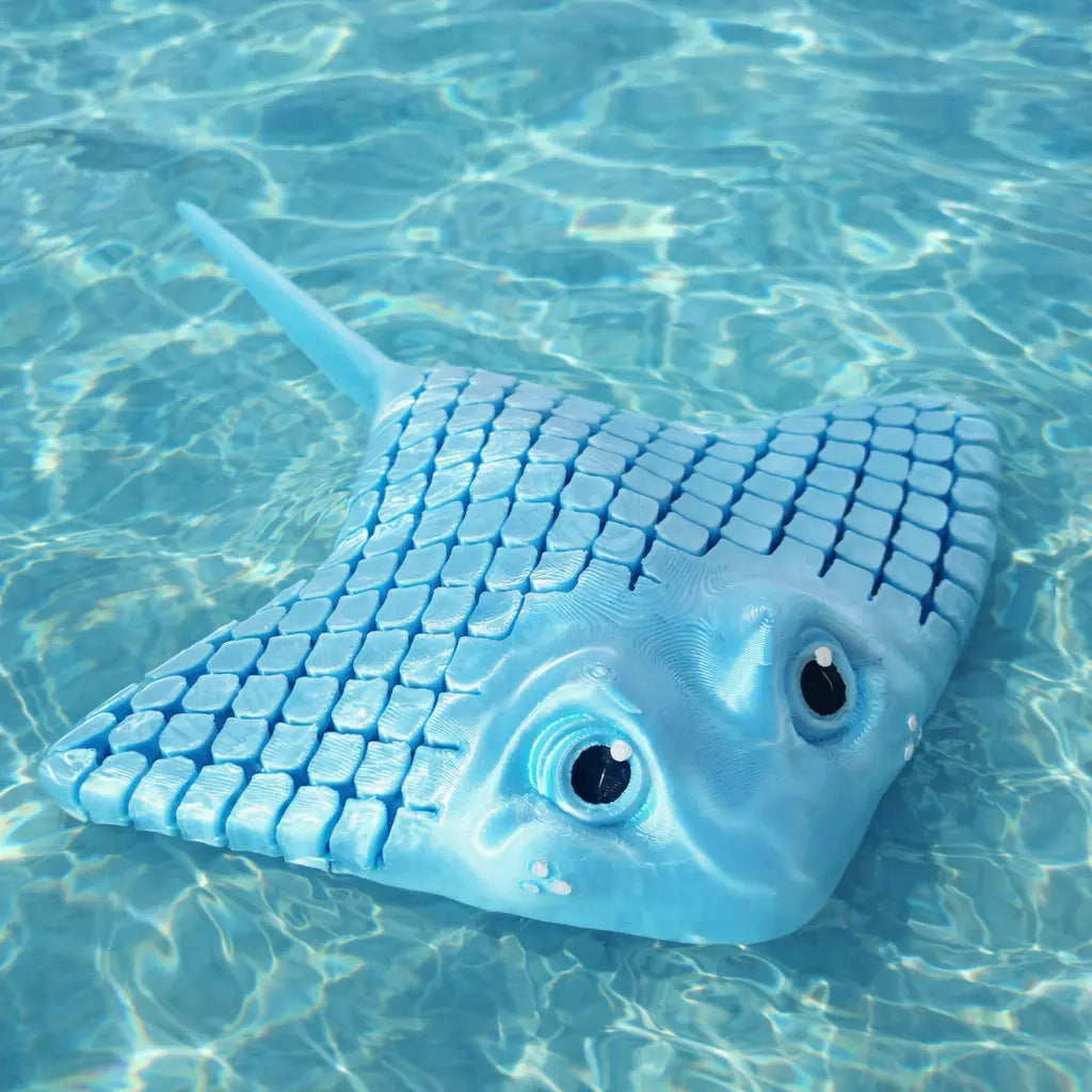 Manta Rochen „Stingray RAY“ aus 3D-Druck | Voll beweglich | Handbemalt | Hellblau | Maritime Dekofigur megahobby