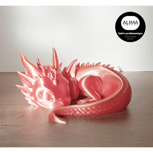 Baby-Drache aus 3D-Drucker - Farbe: pink/gold metallic - niedliches Design - 12 cm lang - megahobby3dcreations