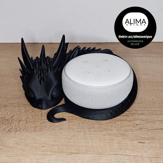 Baby Drache kompatibel für Alexa Echo-Dot-3 - Schwarz - ca. 20 cm - total süß - 3D-Druck - megahobby3dcreations