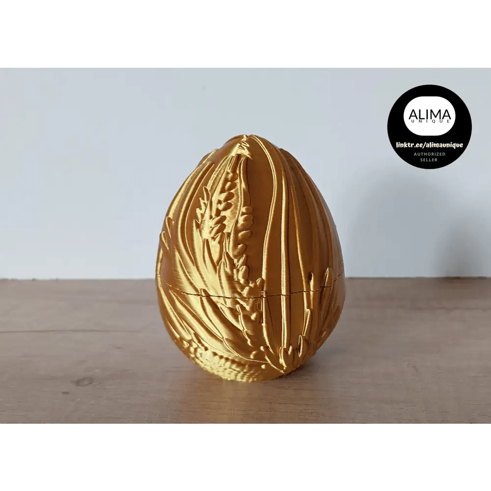 Drachenei - 10 cm hoch - 8,5 cm Durchmesser - mit Ornamenten - gold - megahobby3dcreations