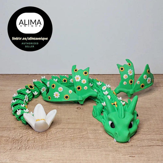 Flower meadow dragon - Blumenwiese-Drache - 45 cm lang - 23 cm breit - 7 cm hoch - mehrfarbig gedruckt - voll beweglich - megahobby3dcreations