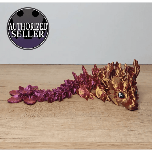 Kirschblüten-Drache - Cherryblossom Dragon - 32 cm lang - voll beweglich - lila/gold/rot - Augen handbemalt - megahobby3dcreations