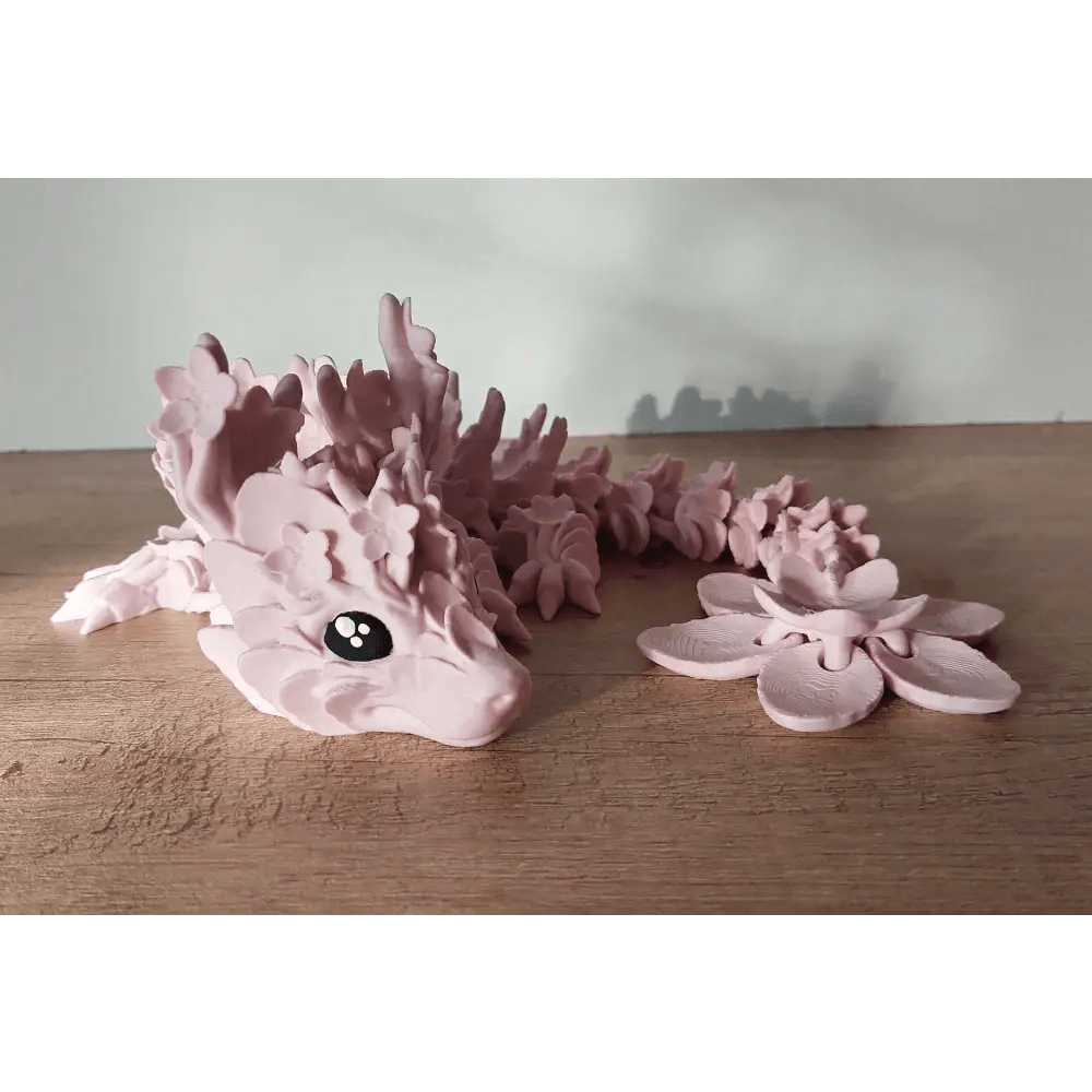 Kirschblüten-Drache - Cherryblossom Dragon - 32 cm lang - voll beweglich - weiss/rosa matt - Augen handbemalt - megahobby3dcreations
