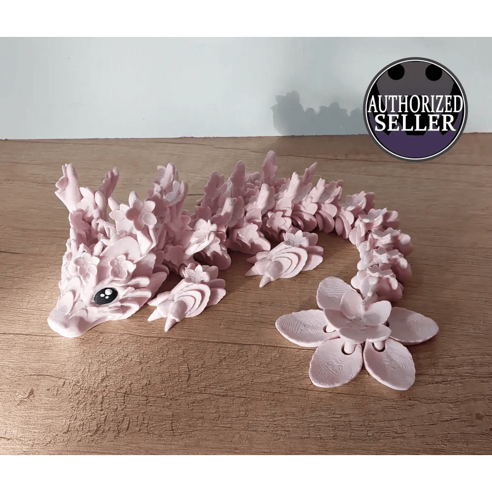 Kirschblüten-Drache - Cherryblossom Dragon - 32 cm lang - voll beweglich - weiss/rosa matt - Augen handbemalt - megahobby3dcreations
