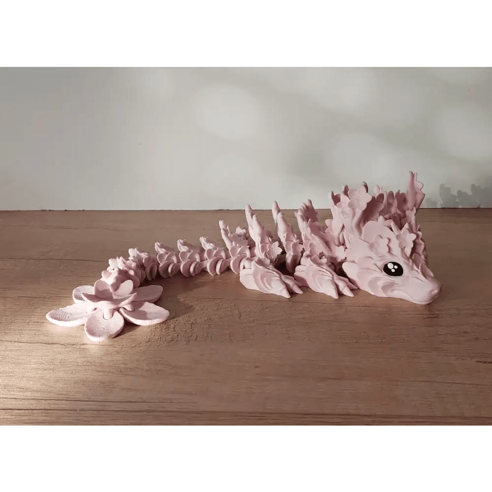 Kirschblüten-Drache - Cherryblossom Dragon - 32 cm lang - voll beweglich - weiss/rosa matt - Augen handbemalt - megahobby3dcreations