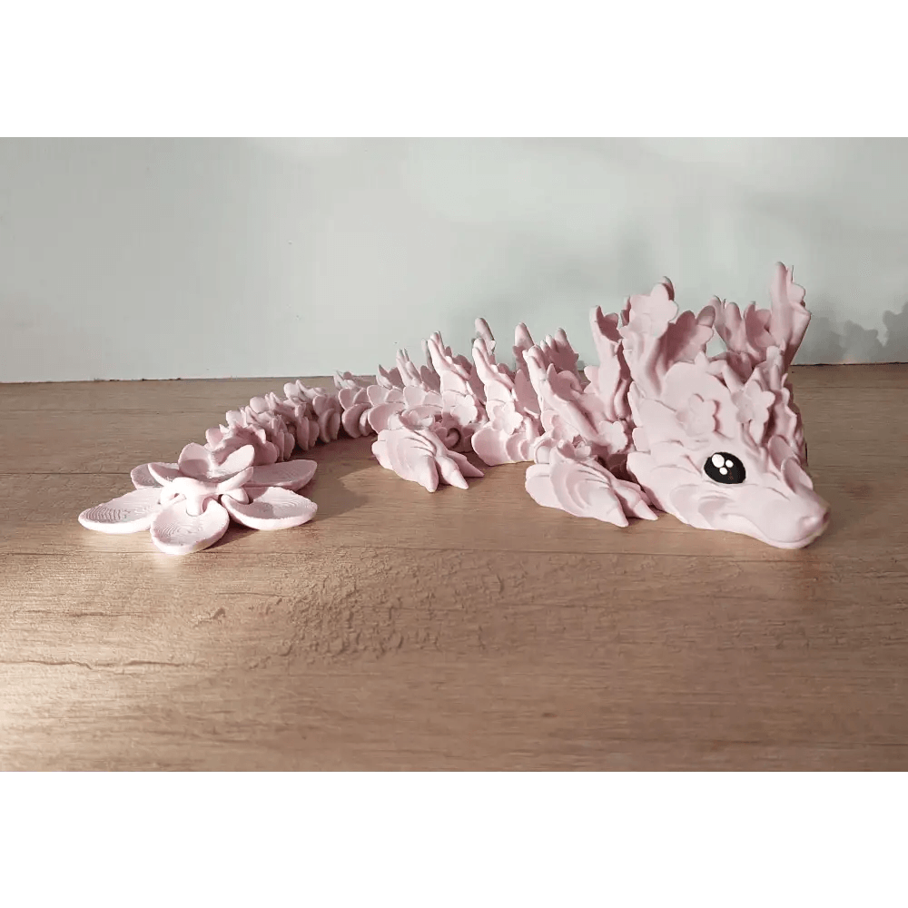 Kirschblüten-Drache - Cherryblossom Dragon - 32 cm lang - voll beweglich - weiss/rosa matt - Augen handbemalt - megahobby3dcreations