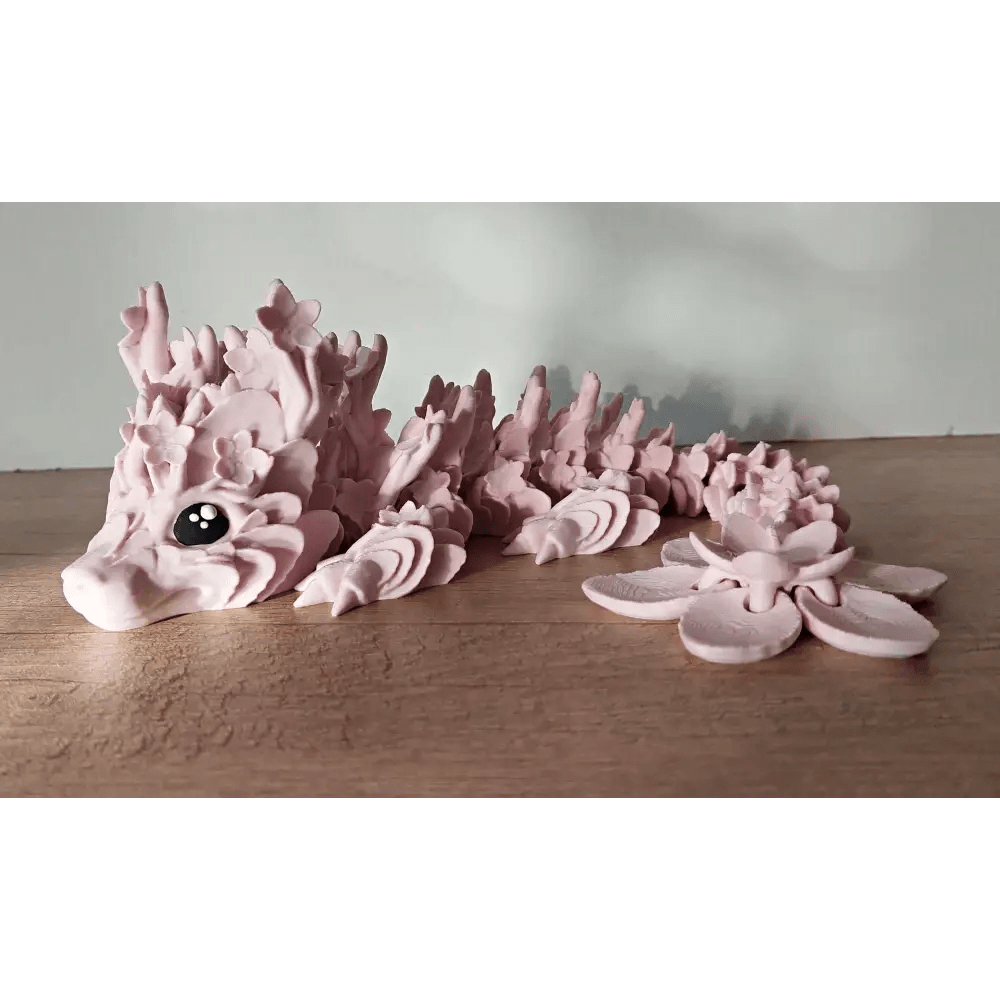 Kirschblüten-Drache - Cherryblossom Dragon - 32 cm lang - voll beweglich - weiss/rosa matt - Augen handbemalt - megahobby3dcreations