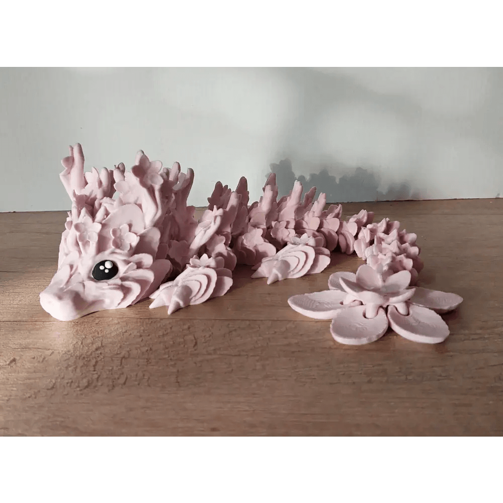 Kirschblüten-Drache - Cherryblossom Dragon - 32 cm lang - voll beweglich - weiss/rosa matt - Augen handbemalt - megahobby3dcreations