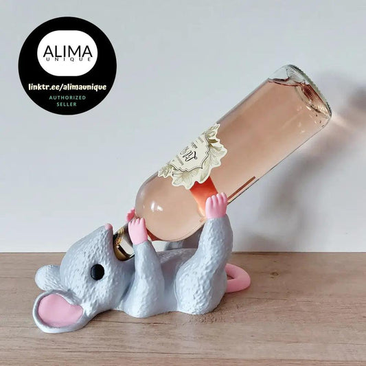Maus - Weinflaschenhalter - süss - für Weinliebhaber - Lustige Bar-Deko - ideales Geschenk - 24 x 16 x 13 cm (Lieferug ohne Flasche) - megahobby3dcreations