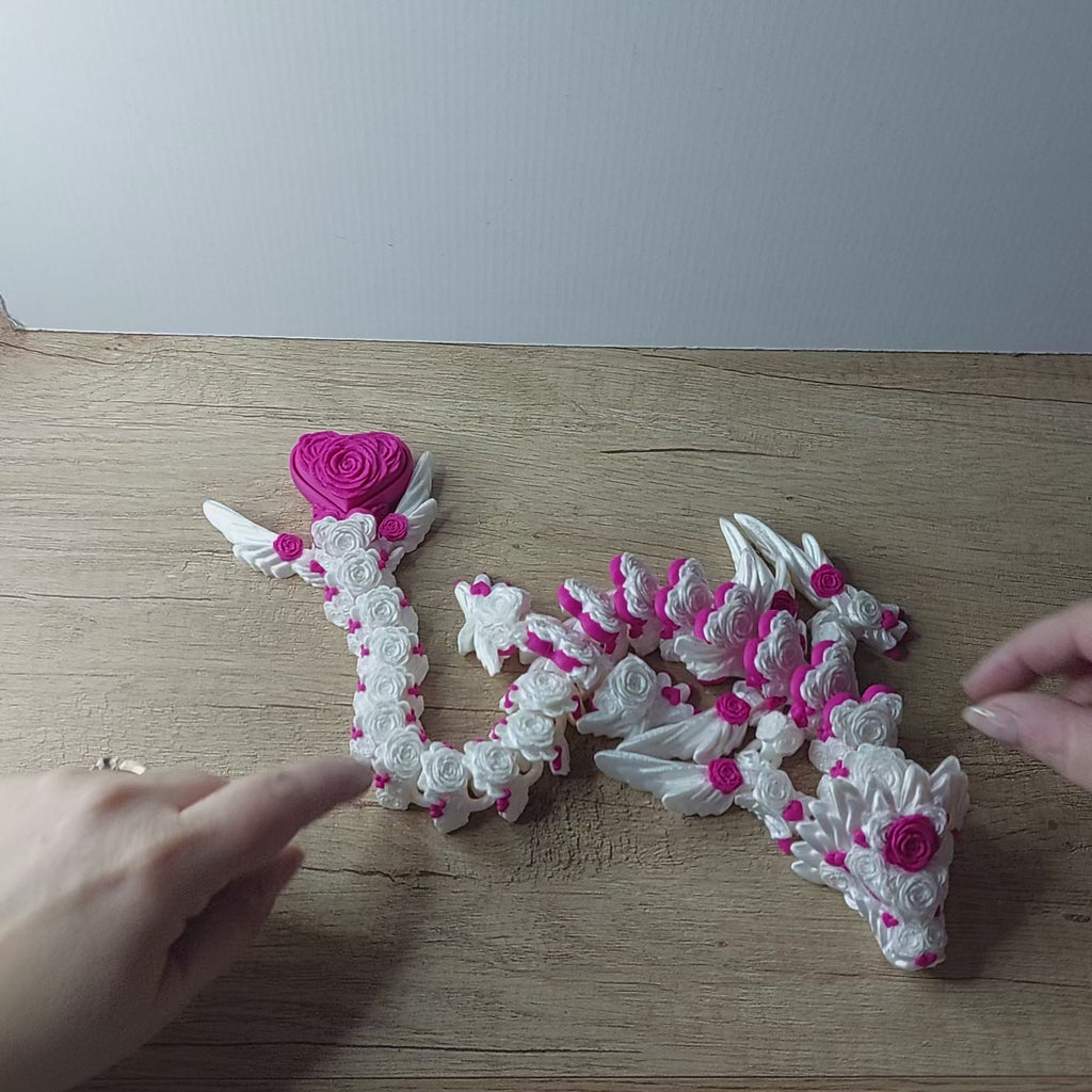 ❤️🐉 Herz-Rosen-Drache – Bewegliche 3D-Druck Fantasy-Deko mit Clicker