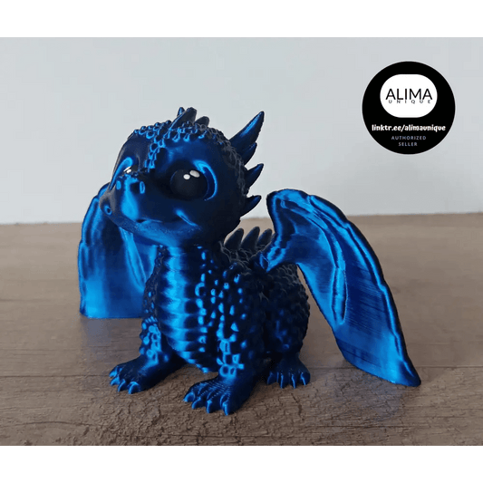 Sanddrache Sandy - 10 cm lang - 14 cm breit - 8,5 cm hoch - 3D-Drucker - blau/schwarz metallic - niedlich - megahobby3dcreations