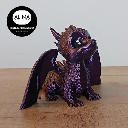 Sanddrache Sandy - 10 cm lang - 14 cm breit - 8,5 cm hoch - 3D-Drucker - rot/schwarz metallic - niedlich - megahobby3dcreations