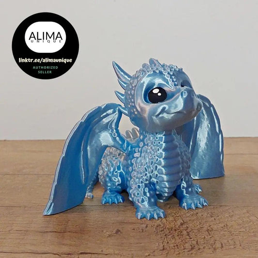 Sanddrache Sandy - 10 cm lang - 14 cm breit - 8,5 cm hoch - 3D-Drucker - eisblau - niedlich - megahobby3dcreations