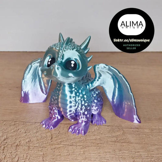 Sanddrache Sandy - 10 cm lang - 14 cm breit - 8,5 cm hoch - 3D-Drucker - Regenbogen pastell schimmernd - niedlich - megahobby3dcreations
