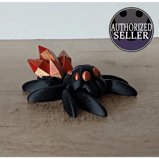 Schwarze Spinne mit rotem Kristallkörper - 9,5 cm lang - aus 3D-Drucker - Crystal Spider - megahobby3dcreations