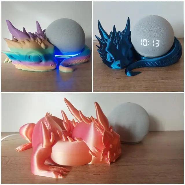 Süsser Drache kompatibel zu Alexa Echo Dot 5 - blau/schwarz - 3D-Druck - 21x9x19 cm - megahobby3dcreations