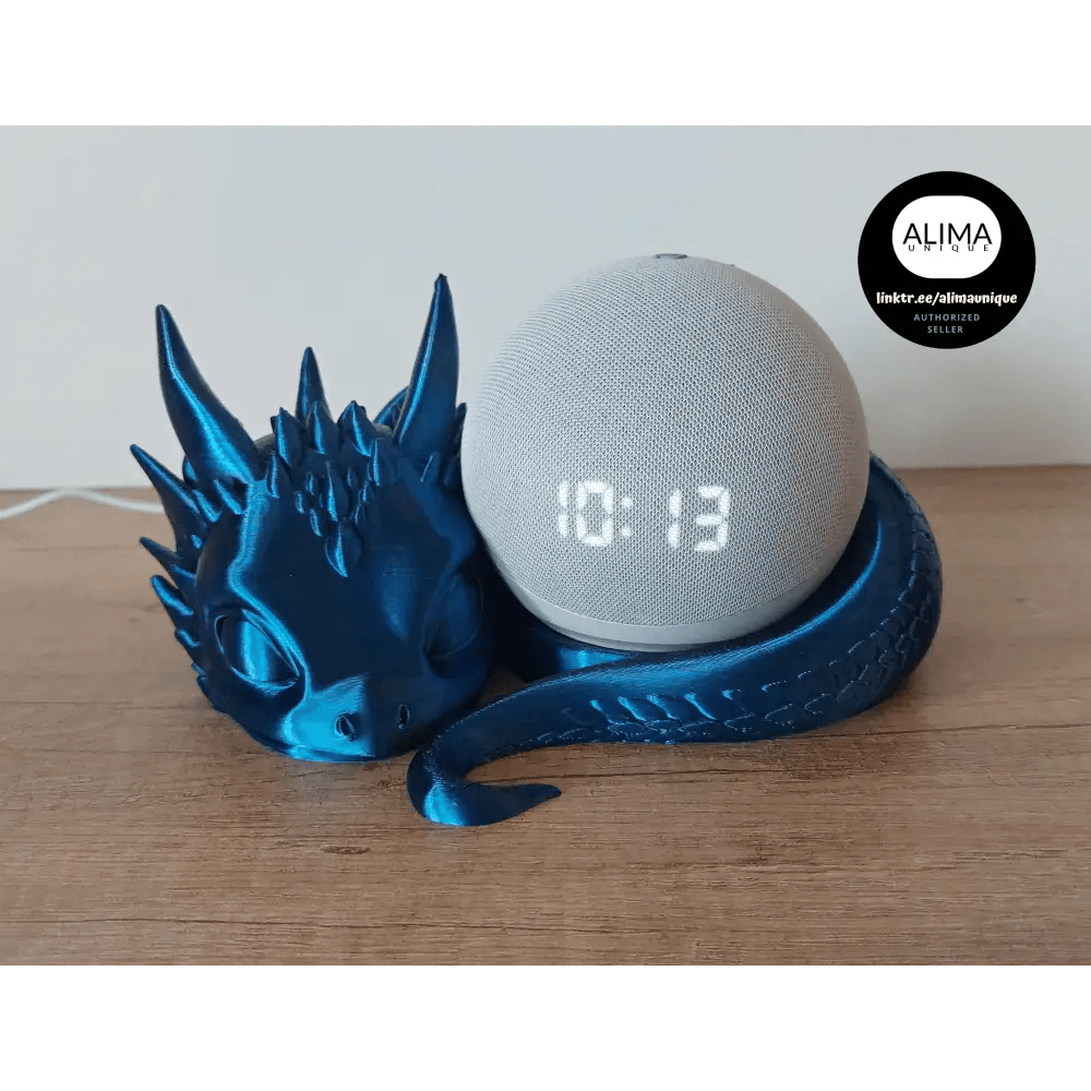 Süsser Drache kompatibel zu Alexa Echo Dot 5 - blau/schwarz - 3D-Druck - 21x9x19 cm - megahobby3dcreations