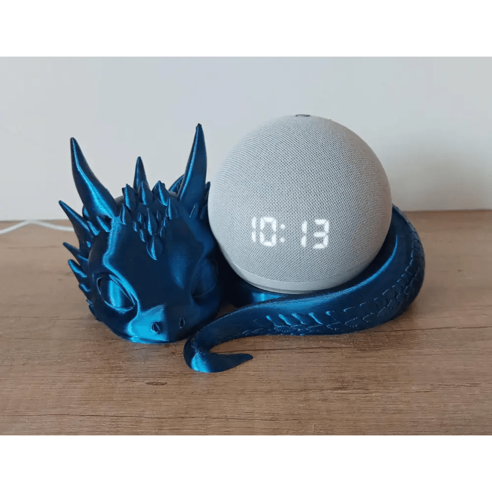 Süsser Drache kompatibel zu Alexa Echo Dot 5 - blau/schwarz - 3D-Druck - 21x9x19 cm - megahobby3dcreations