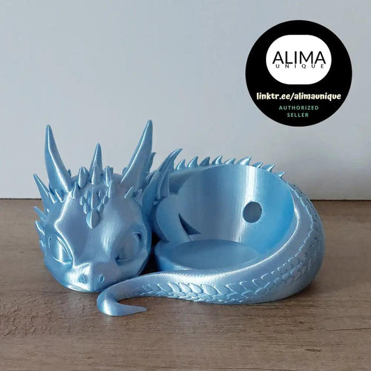Süsser Drache kompatibel zu Alexa Echo Dot 5 - Eisblau /Hellblau - 3D-Druck - 21x9x19 cm - megahobby3dcreations