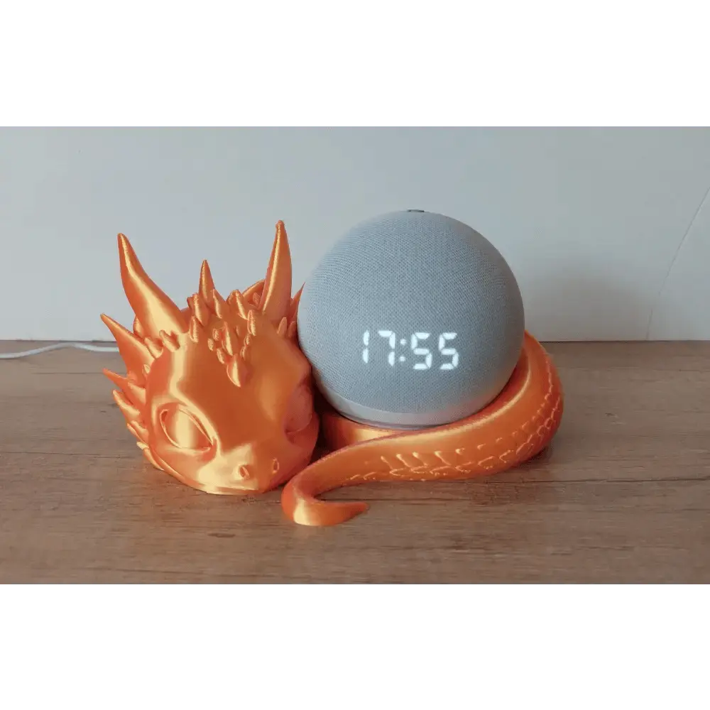 Süsser Drache kompatibel zu Alexa Echo Dot 5 - pink/gold metallic - 3D-Druck - 21x9x19 cm - megahobby3dcreations