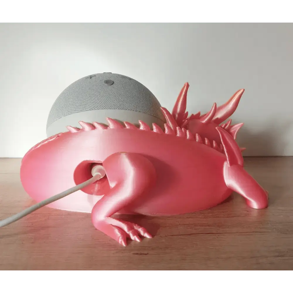 Süsser Drache kompatibel zu Alexa Echo Dot 5 - pink/gold metallic - 3D-Druck - 21x9x19 cm - megahobby3dcreations